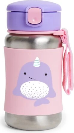 Skip Hop Zoo Flaša Mit Wasserstroh Edelstahl Narval 12m +