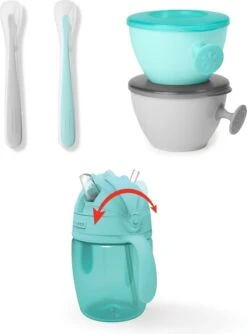 SKIP HOP Ess-Set Mit Becher 5-tlg. Easy-Feed Mealtime Set Petrol / Grau 6m +