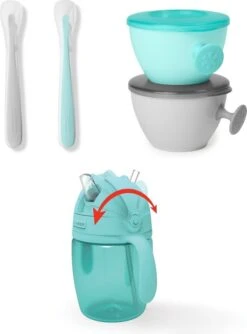 SKIP HOP Ess-Set Mit Becher 5-tlg. Easy-Feed Mealtime Set Petrol / Grau 6m + -Skip Hop d033c5d4cc47a94cb1e72d107c9c893c