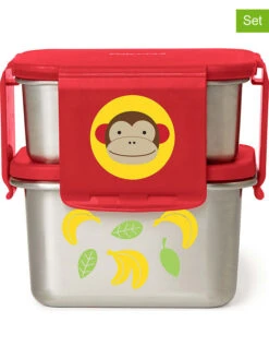 Skip Hop 2tlg. Edelstahl-Lunchbox "Affe" In Rot/ Silber